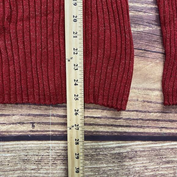 BASIC EDITIONS Red Glitter Turtle Neck Sweater Ribbed Christmas L - Picture 5 of 6